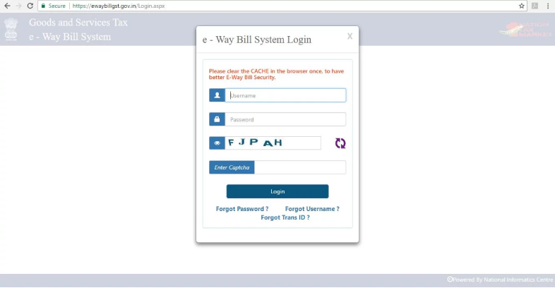 E Way Bill System Login
