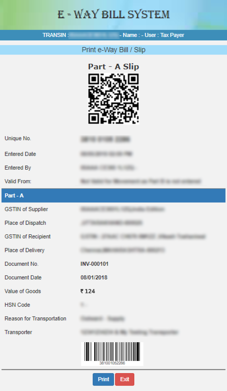 E Way Bill - Example - LegalDocs