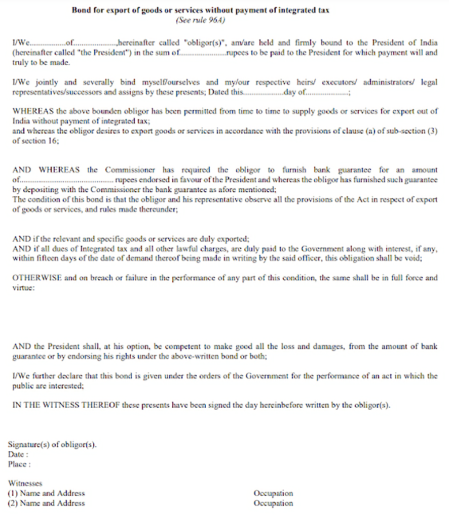  Export Bond for GST